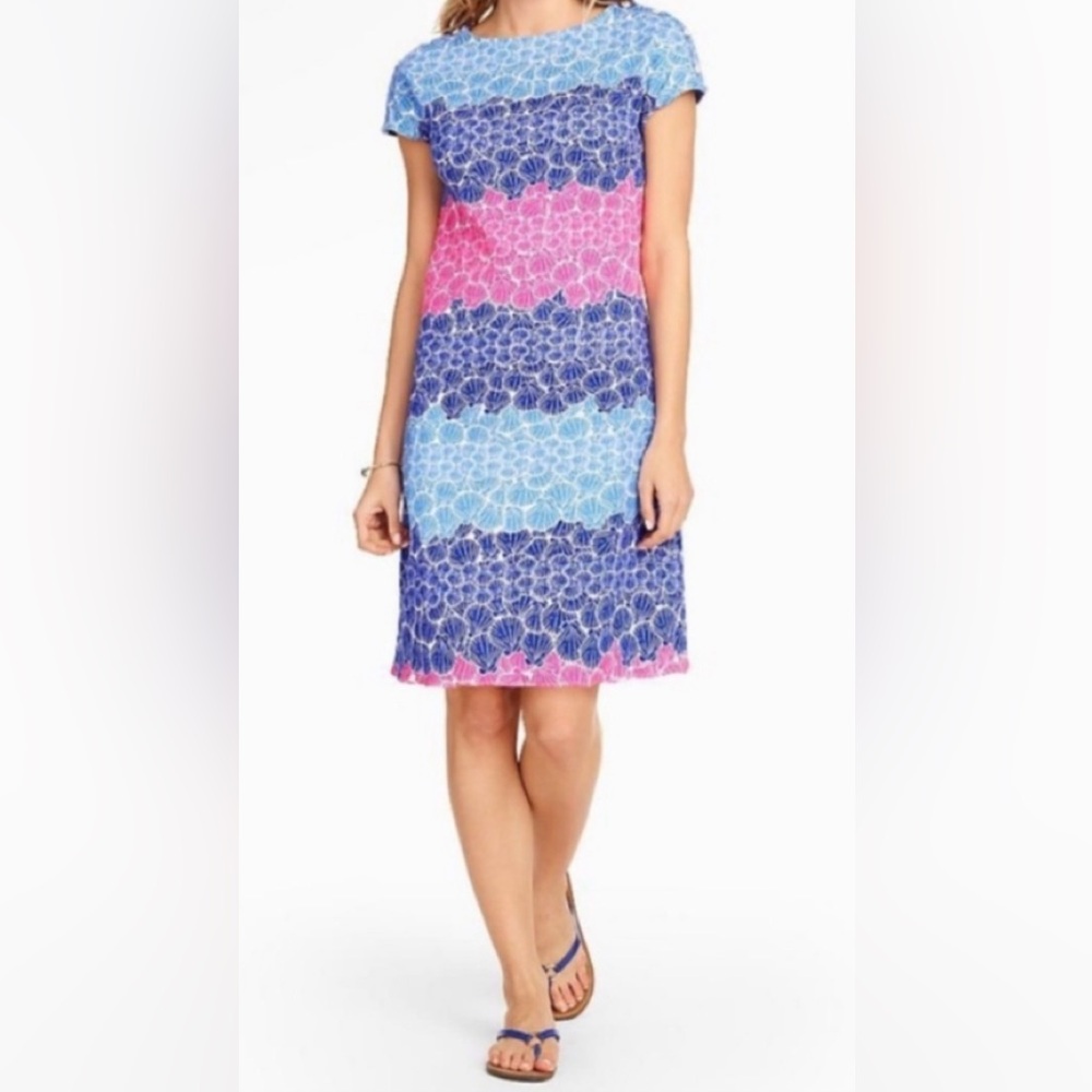 Talbots Cotton Sheath Dress Seashell Pattern Vacation  Casual   Sz M.   EUC!